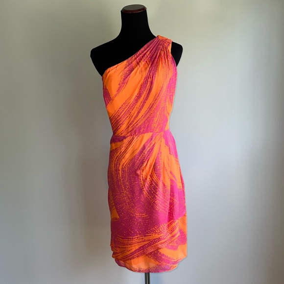 Shoshanna - Acacia Flames One Shoulder Silk Cocktail Dress - BNWT - Picture 2 of 16